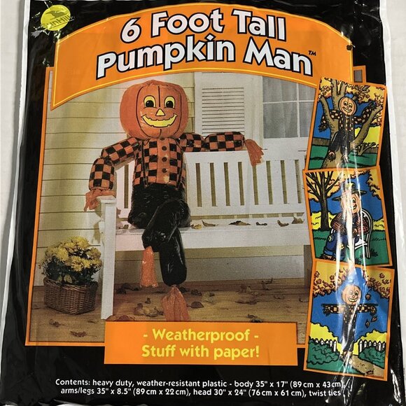 Vintage Sunhill Stuffed Pumpkin Man 1997 Weatherproof Plastic Sealed Halloween‎ - Picture 3 of 6